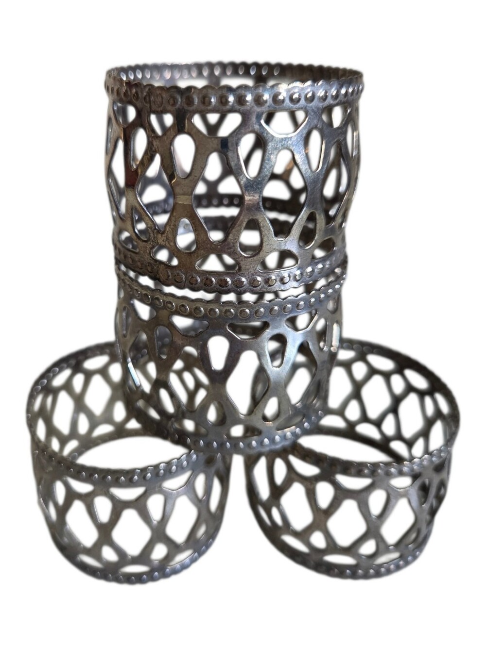 vintage silver metal napkin rings set of 4 filigree open work